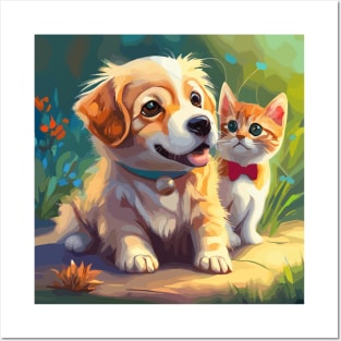 Cute Cat and dog, Animal Lover, cat lover, dog lover Posters and Art